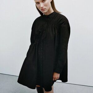 NWOT Zara Women's Enya Mini Poplin Shirt Dress in Black Size Large